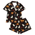 thumbnail image 4 of Ounisa Halloween Pajama Sets for Women 2 Piece Ghost Pumpkin Print Shirts and Shorts Button Down Short Sleeve Sleepwear, 4 of 9