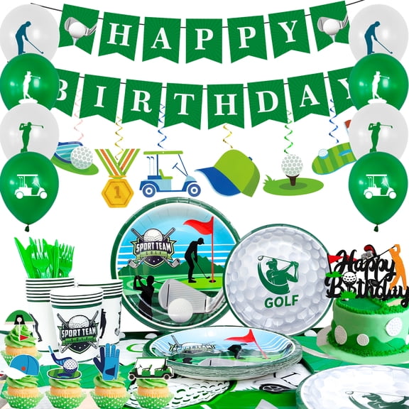 159Ppcs Golf Birthday Supplies,Golf Birthday Party Decorations & Golf Party Tableware Set - Golf Birthday Banner Balloons & Golf Party Plates Napkin Tablecloth etc Golf Birthday Party Supplies