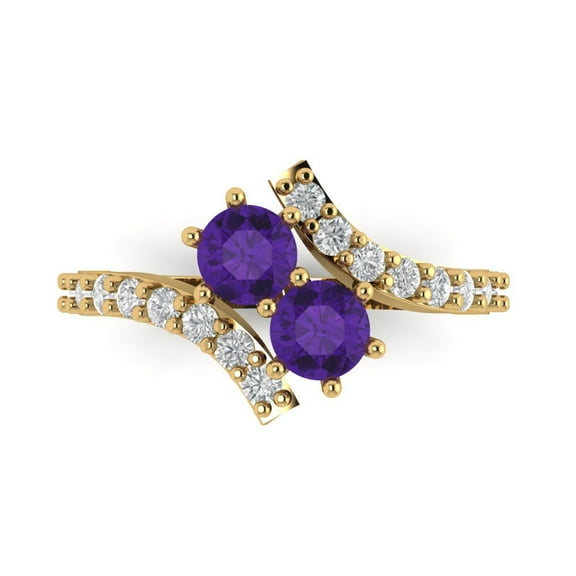 Clara Pucci 14K Yellow Gold 1.48ct Amethyst Solitaire with Accents Ring