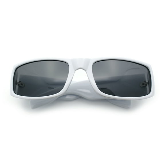 Mens Flaming Skull 90s Narrow Rectangle Thick Temple Gangster Sunglasses White - Black