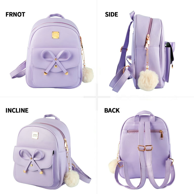 Mini Leather Backpack Purse 3 Pieces Set Bowknot Small Backpack Cute Casual  Travel Daypacks for Girls Women White