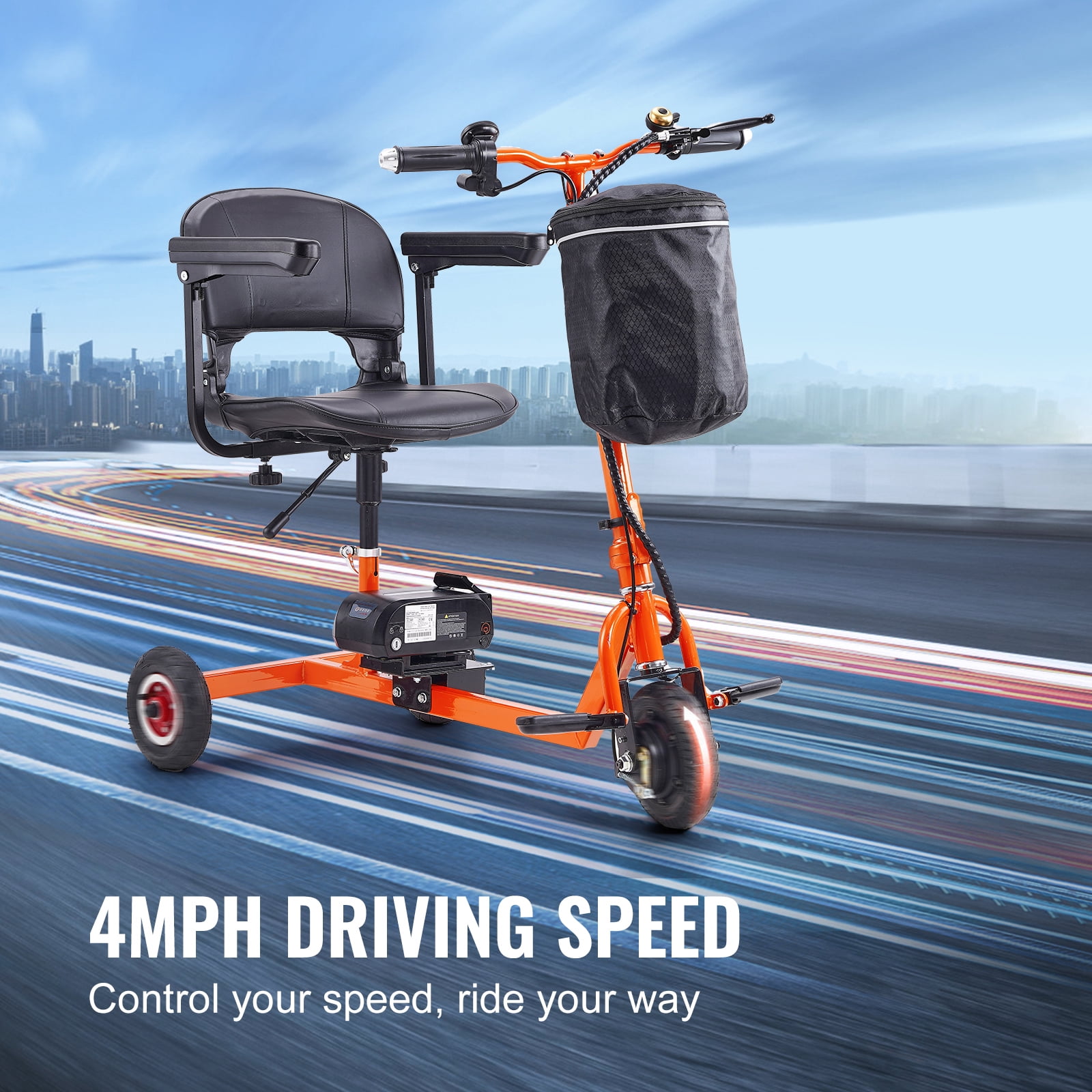 KFFKFF Folding Electric Mobility Scooter for Adults Seniors, 12 Mile Range Portable Electric Scooter, Height-Adjustable Seat and Handlebar, 330lb Weight Capacity
