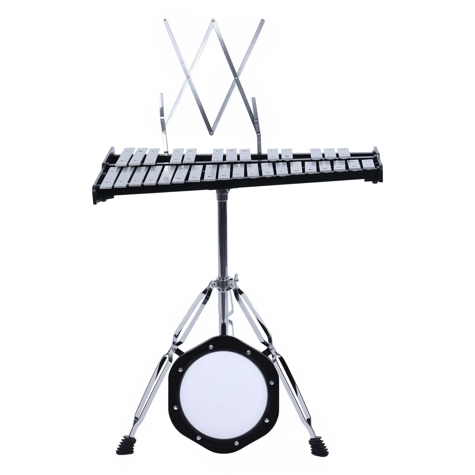 Fogcroll 32 Notes Glockenspiel Xylophone Bell Kit Aluminum Plate Percussion Instruments with Adjustable Height Stand, Practice Pad Mallets and Wooden Drumsticks, Portable Carrying Bag