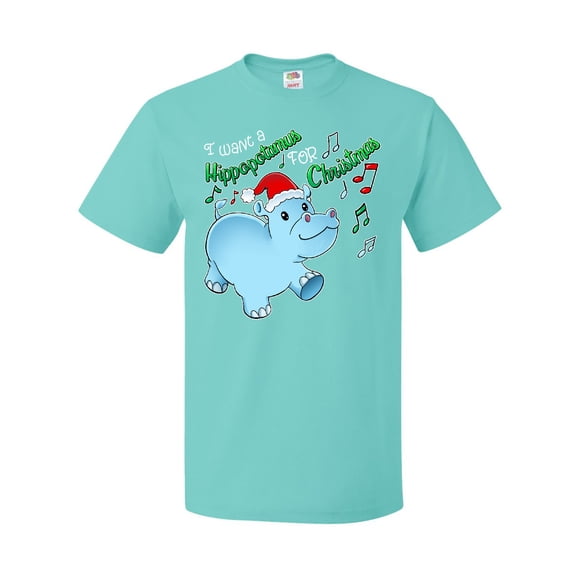 Inktastic I Want a Hippopotamus for Christmas Hippo in Santa Hat T-Shirt