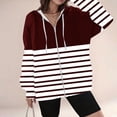 thumbnail image 2 of Women's Striped Hoodie Full Zipper Long Sleeve Sweatshirt Fall Fashion Top with Pocket Casual Comfortable Pullover Wine, 2 of 4