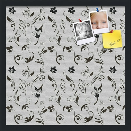 PinPix 20x20 Custom Cork Bulletin Board Floral Black Flower Poster Board Has a Fabric Style Canvas Finish Framed in Floral Black Flower by ArtToFrames (PinPix-123)