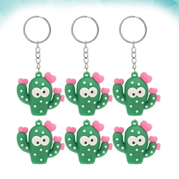 OUNONA 6pcs Funny Cactus Keychains Creative Key Holder Stylish Key Ring Key Decoration Small Gift for Girls Kids