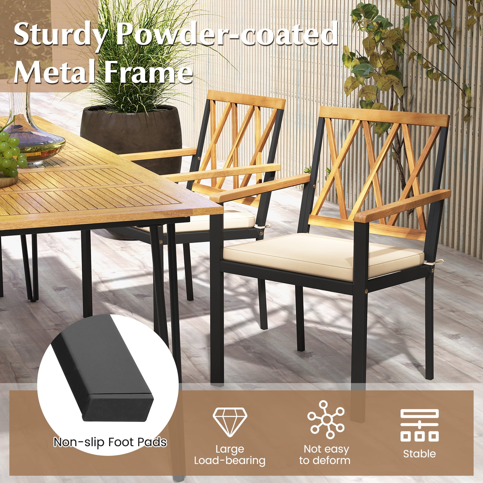 Gymax Patio Dining Chairs Set of 2 Metal Outdoor Chairs w/ Removable Padded Cushions