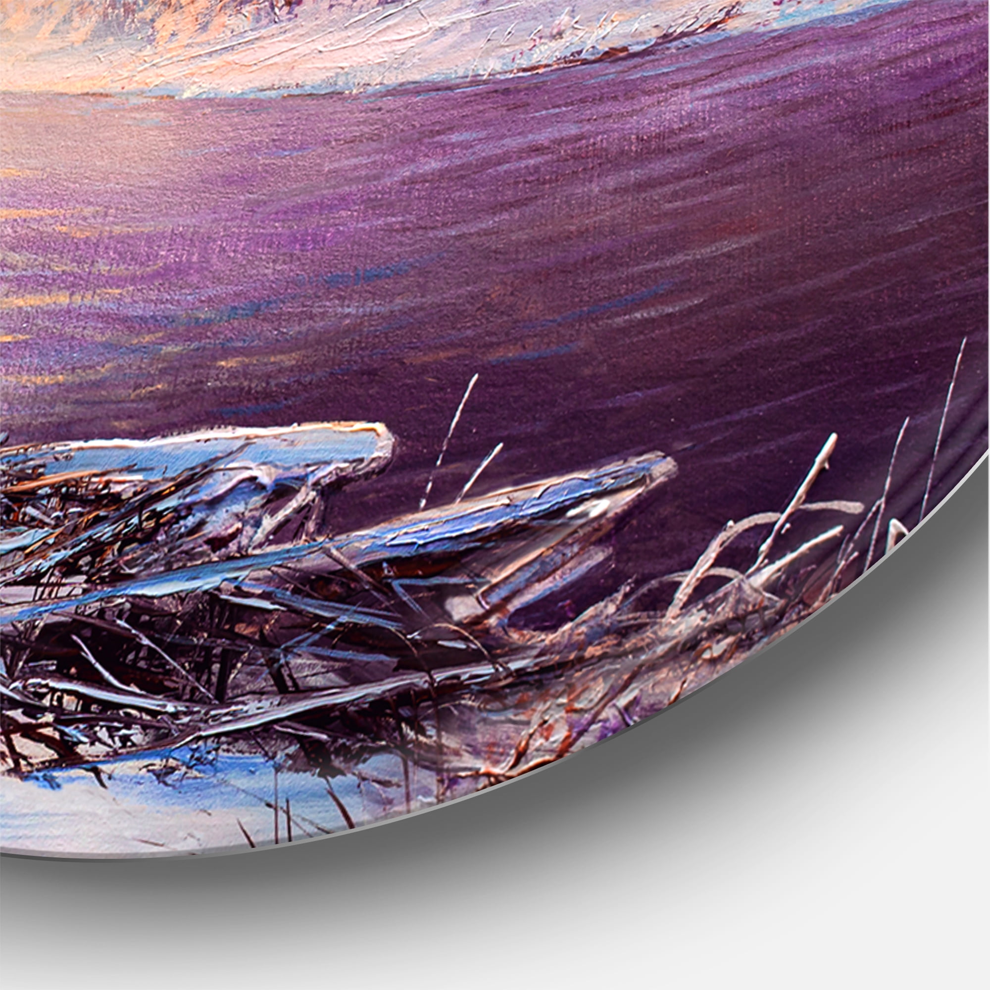 Designart 'Bridge Of Meandering River With Winter Scenery II' Lake House Circle Metal Wall Art 29x29 - Disc of 29