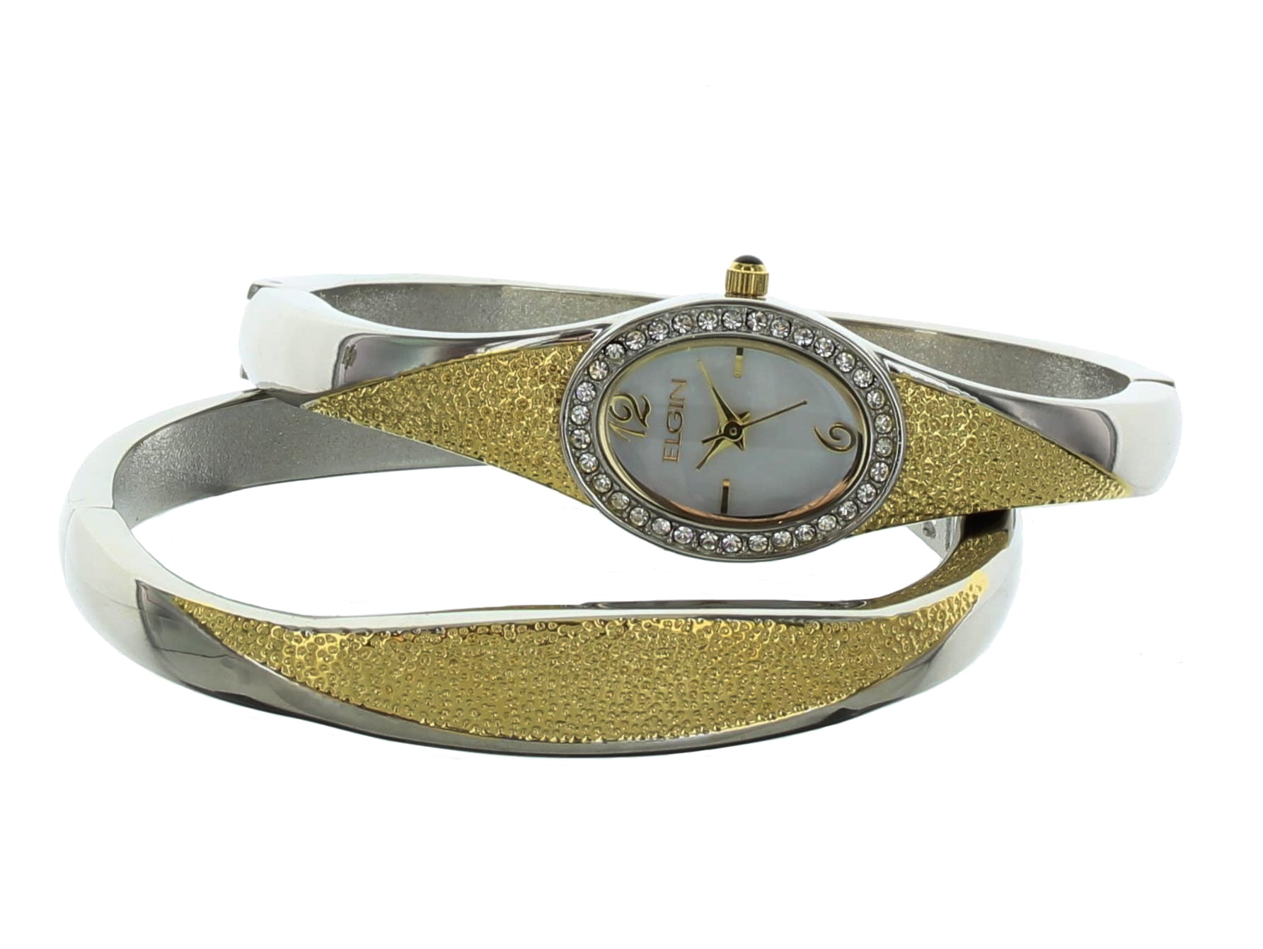 Working! Ladies Elgin 2 Tone Clamper Bracelet Minimalist Watch Elgin Women main image 2