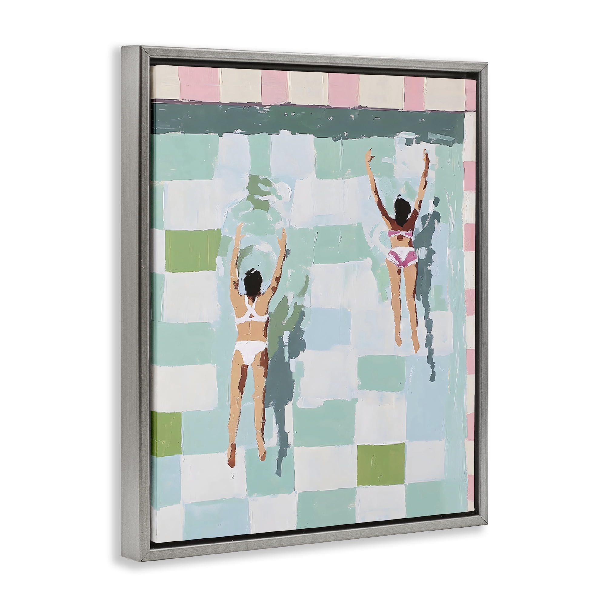 Stupell Industries Twin Swimmers in Pool Gray Framed Floater Canvas Wall Art, design by The Prints Vibe