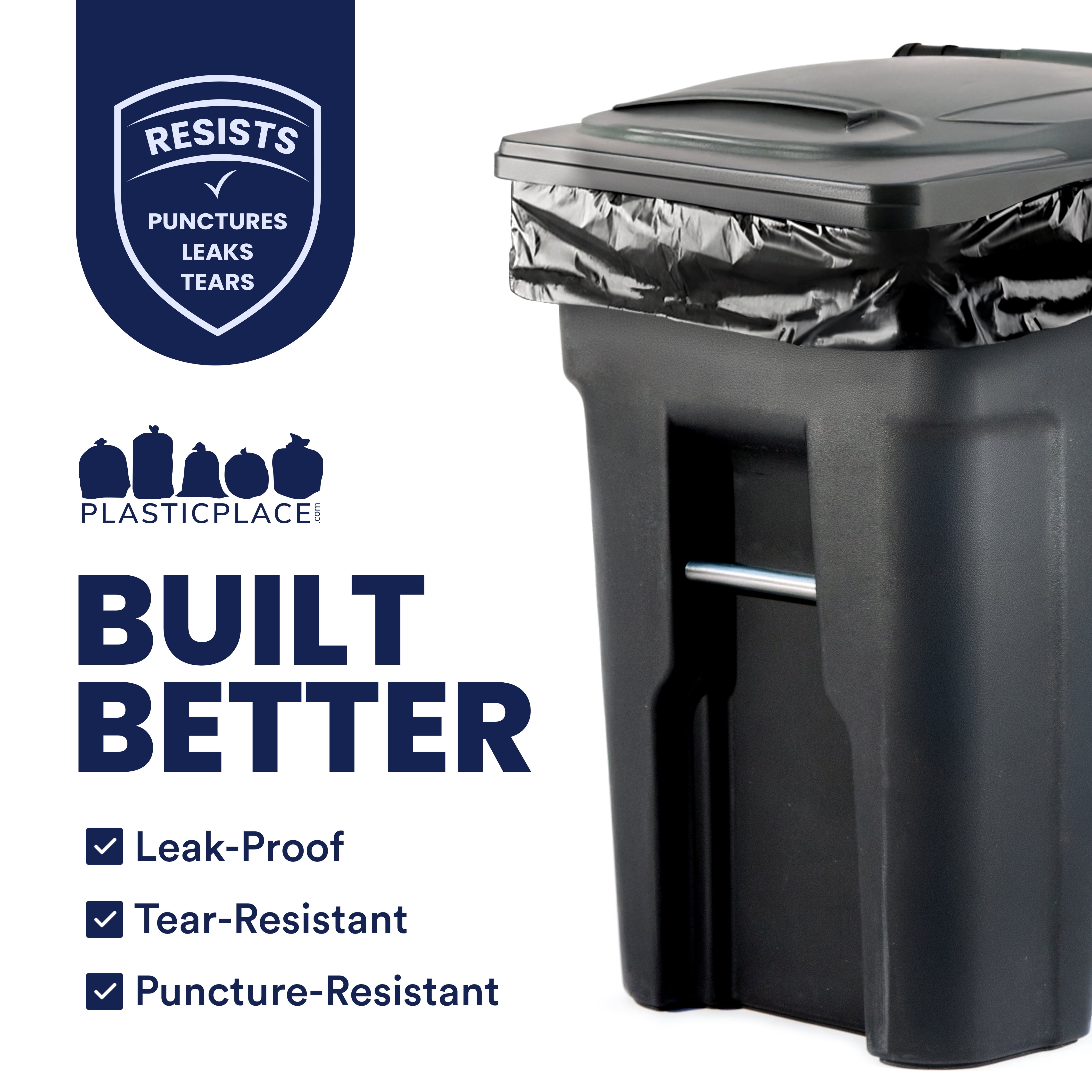 Plasticplace 95-96 Gallon Trash Bags │ 2.0 Mil │ Black Heavy Duty Garbage Can Liners │ 61” x 68” (50 Count)
