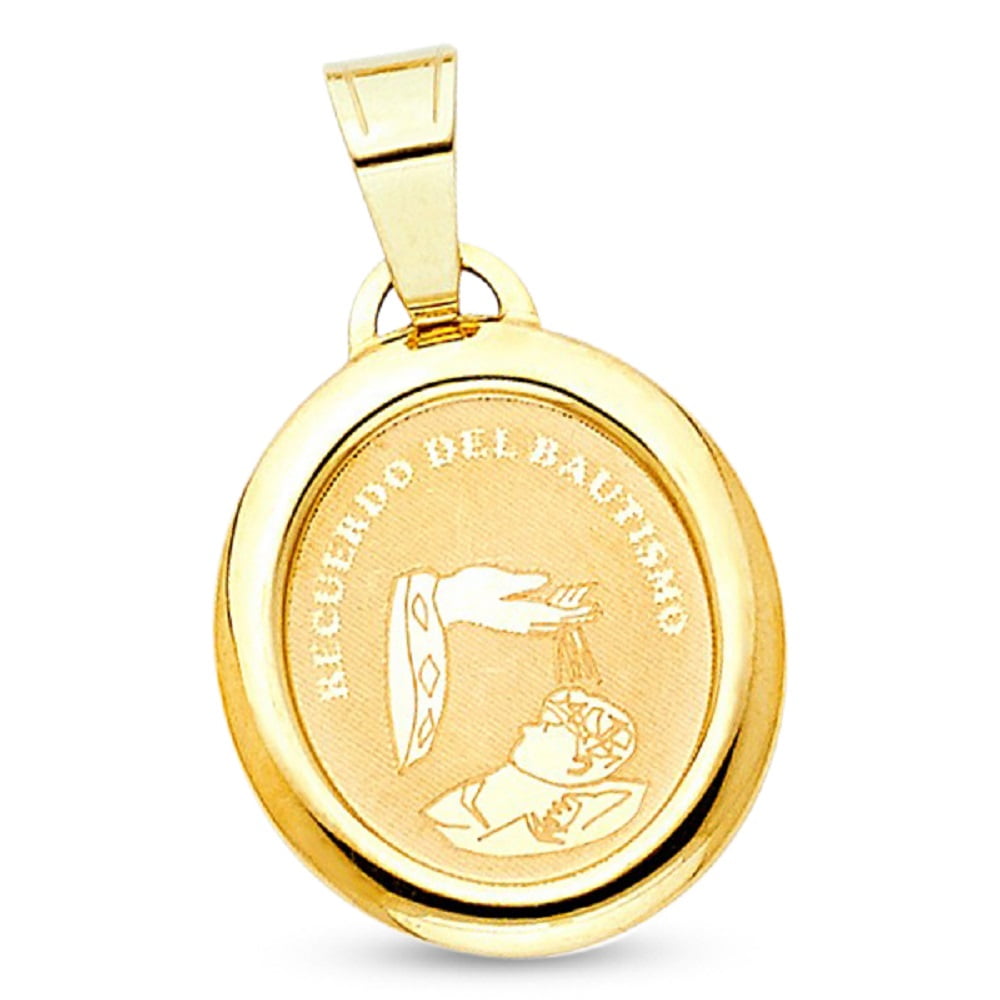 Round Holy Baptism Pendant 14k Yellow Gold Solid Christian Charm