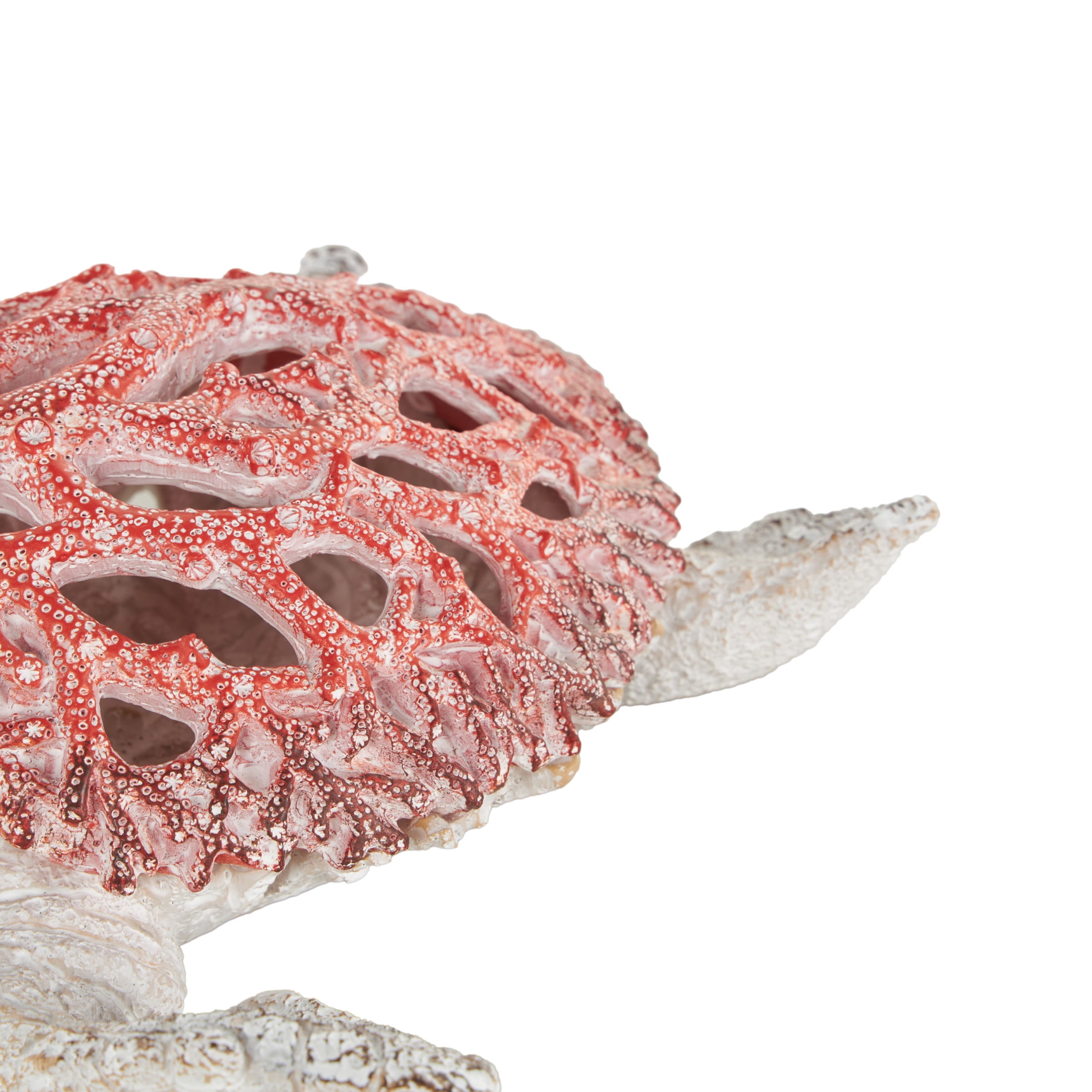 8" x 3" Red Polystone Textured Swimming Sea Turtle Sculpture with Red Shell, by DecMode