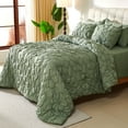thumbnail image 7 of Evenhug Green Comforter - 7 Pieces Queen Pintuck Comforter Set,Floral Ruched Bedding Set with Comforter,Flat Sheet,Fitted Sheet and Pillow Shams(90"x90"), 7 of 7