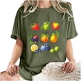 thumbnail image 4 of LEBONYARD Womens Tops Plus Size,Women's Fashion Summer Round Neck Drop Sleeves Leisure Short Sleeve Fruit Printing Tops Army Green S, 4 of 6