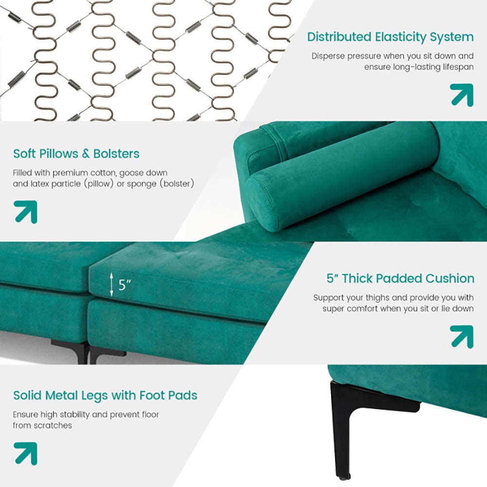 Finihen L-shaped Sectional Sofa Couch, Modular L-shaped 4-Seat Sectional Sofa with Reversible Chaise, for Living Room, Teal Finihen L-shaped Sectional Sofa Couch, Modular L-shaped 4-Seat Sectional Sofa with Reversible Chaise, for Living Room, Teal