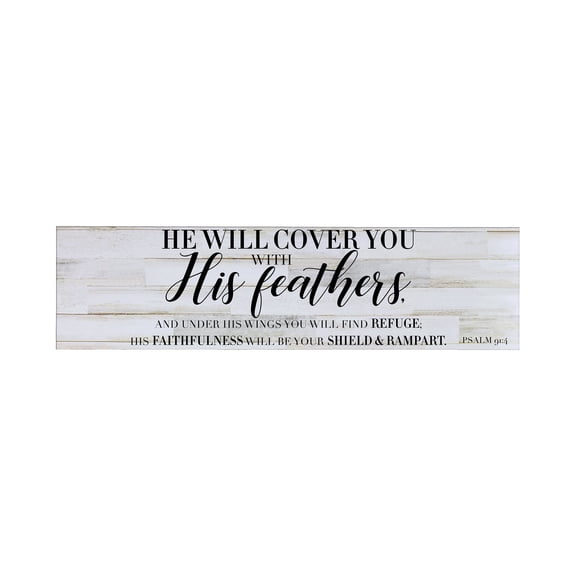 LifeSong Milestones Inspirational Modern Wooden Wall Hanging Plaque 10x40 - He Will Cover You