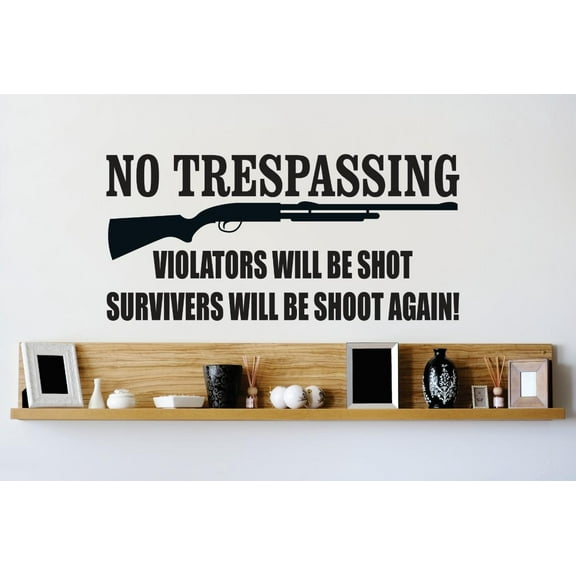 Vinyl Wall Decal Sticker : No Trespassing Symbol Diagram Sign Logo Image    Bedroom Bathroom Living Room Picture Art Peel & Stick Mural Size: 14 Inches X 28 Inches - 22 Colors Available