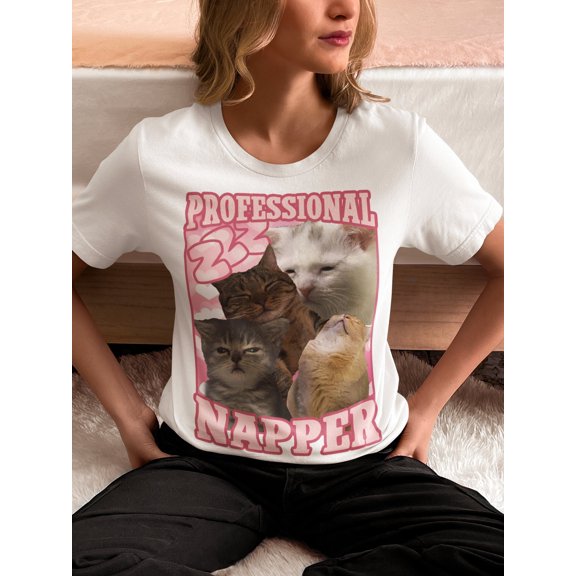 Professional Napper Funny Cat T-Shirt For Her Goofy Ahh Tshirt Sleeping T-Shirt Cats Shirt Retro Vintage Nap Pet Merch