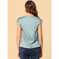thumbnail image 4 of Unique Bargains Blouse Soyeuse à Manches Courtes pour Femmes Col Rond Plissé Décontracté Élégant, 4 of 5