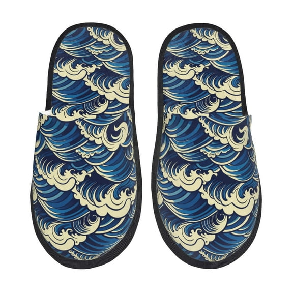 Pofeuu Japanese Water Wave Print EVA Fuzzy House super light Slippers Slippers Scuff Outdoor Indoor Warm Cozy Plush Bedroom Shoes Soft Flat Comfy Anti-Slip-Medium