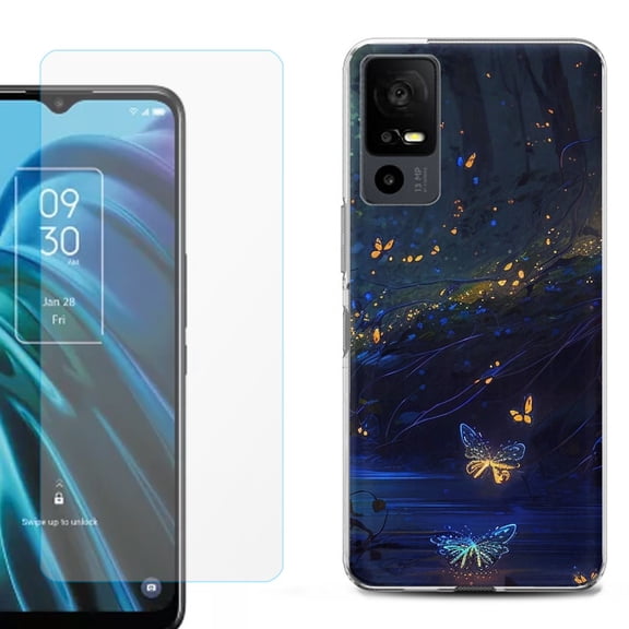 OneToughShield ® for TCL 40 XE 5G Shockproof Fashion Phone Case, with Tempered Glass Screen Protector - Fireflies Butterfly