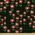 thumbnail image 2 of Ambesonne Floral Fabric by the Yard Upholstery, Small Flowers Dark Back Art, 2 Yards, Dark Coral and Forest Green, 2 of 5
