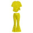 thumbnail image 4 of Tisuna 2 Pieces Outfit Set For Girls Child Sequin Solid Color Short Sleeve Crew Neck Shirt With Flare Leg Pants Stylish Modern Little Kids Festival Summer Clothes Set Yellow, 4 of 4