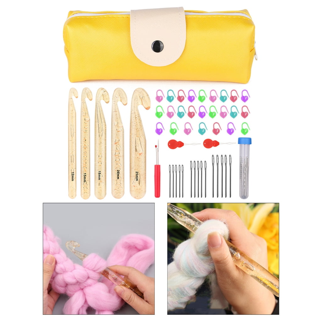 100Pcs Ergonomic Crochet Hook Large Eye Sewing Needle Knitting Marker and Threader Set for Beginner Hobbyist Knitting