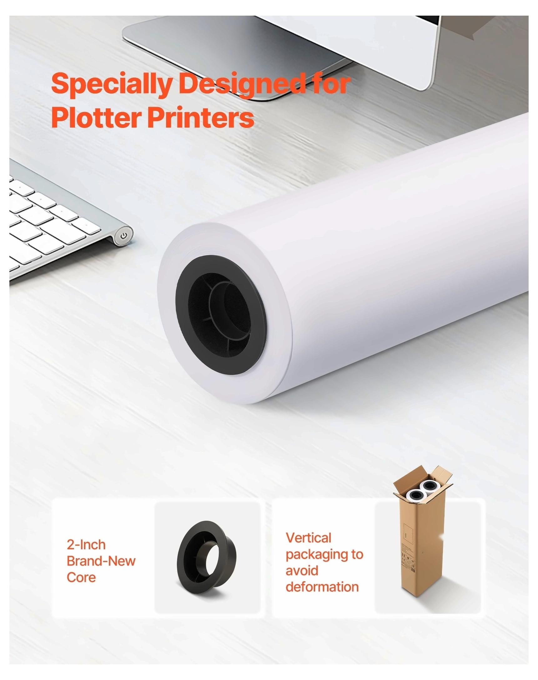 Wide Format Paper 24x150ft, 2 Rolls CAD Plotter Paper, 20lb Bond, 2in Core - Engineering Plans, Architectural Designs, GIS Maps
