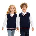 thumbnail image 4 of Fnhpitd Sweater Vest Girls Fall and Winter Waistcoat, School Uniforms Sleeveless Knit Pullover Navy 130, 4 of 7