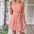 thumbnail image 3 of Mini Vestidos Vestido de mujer A-Line Color sólido Halter Neck Sun Dress para cóctel (Rosa XL) Ygjytge para Mujer Rosa T L, 3 of 8