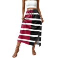 thumbnail image 5 of Womens Striped Print Maxi Skirt High-waisted Drawstring Swing Mid-length Side Slits Boho Beach Vacation Long Skirts Black 2XL, 5 of 6