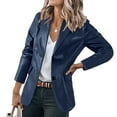thumbnail image 3 of Meichang Long Sleeve Blazer for Women Leather Lapel Open Front Blazer Lightweight Single Breasted Overcoat Solid Color Outwear, 3 of 8