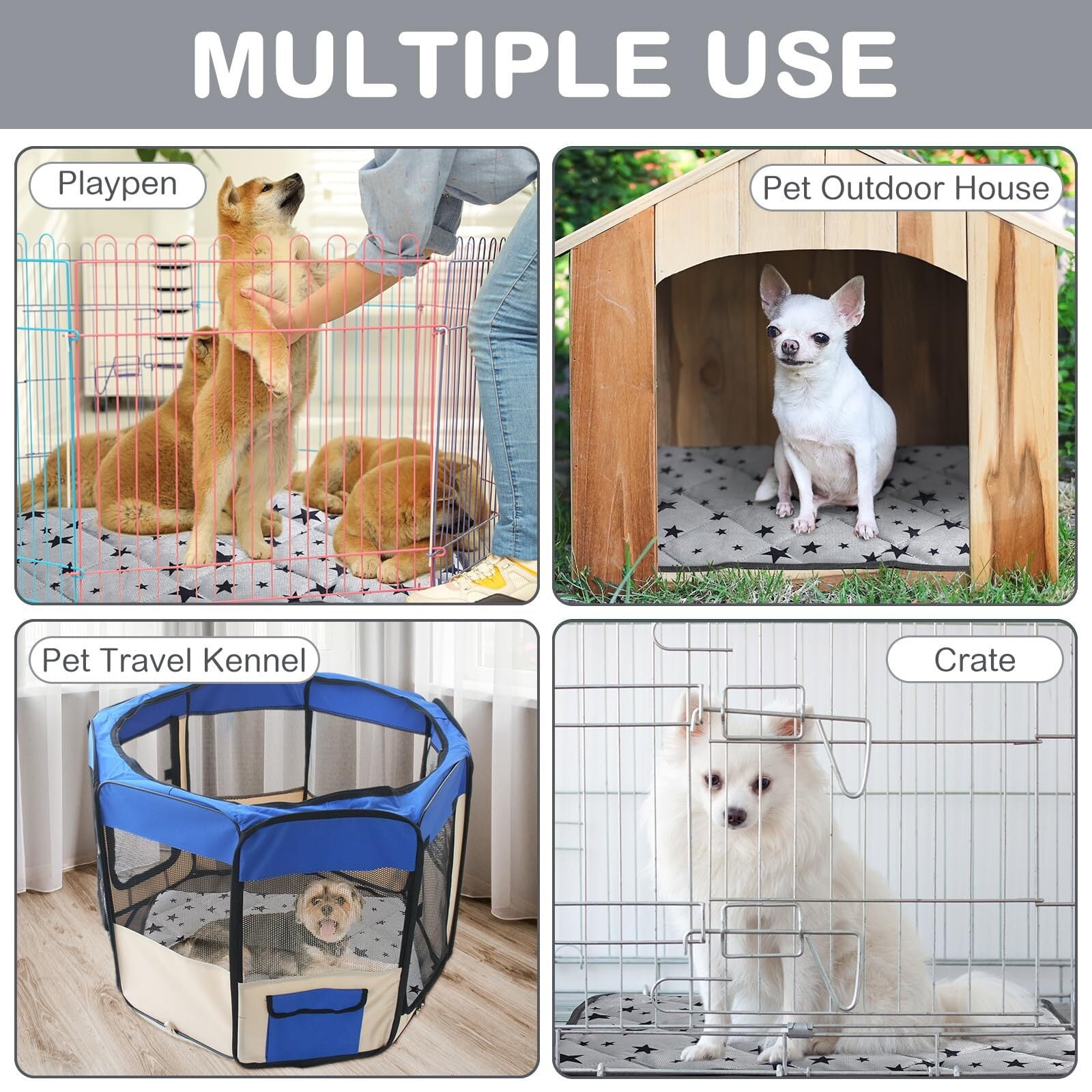 4 Pack Self Warming Cat Bed Self Heating Cat Mat Star Pattern Soft Dog Crate Pad Thermal Pet Bed Mat Anti Slip Kennel Mat Washable Dog Cat Warming Bed for Outdoor Indoor Pet (18 x 24 Inch)