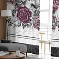 thumbnail image 4 of Halloween Semi Sheer Curtains 63 Inch Length 2 Panels Set, Black Purple Skull Roses Horror Flower Sheer Kitchen Curtain Privacy Voile Window Curtain for Living Room Bedroom Rod Pocket Drapes, 4 of 7