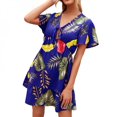 thumbnail image 1 of PENGXIANG Femmes Impression Robe à Manches Courtes V-Cou Robes Florales d'Été Lacet Femme Sexy Robe de Plage Bleu XL, 1 of 6