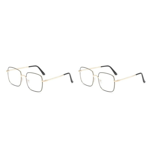 Jumpingount Gafas de miopía de Metal con lentes antiazules, gafas cuadradas ligeras transparentes, suministros de oficina para hombres Marco de oro negro Luz plana anti-azul 2piezas