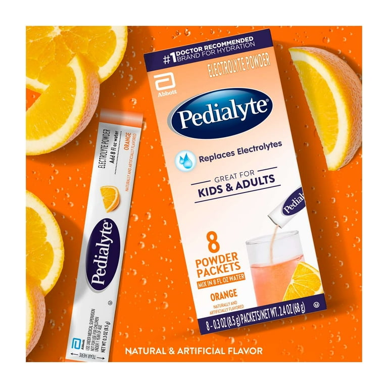 Pedialyte Electrolyte Powder, Orange, 8 Packets, 4 Pack photo 3
