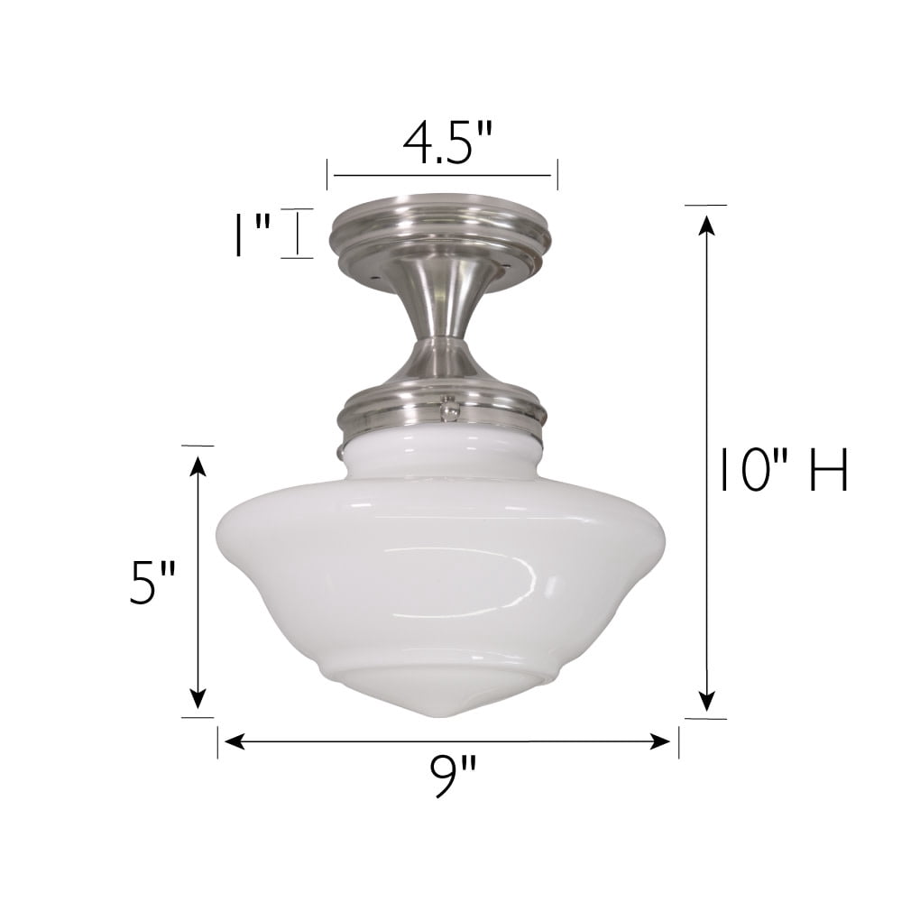 Design House Schoolhouse 9" Semi-Flush Mount Ceiling Light, Satin Nickel