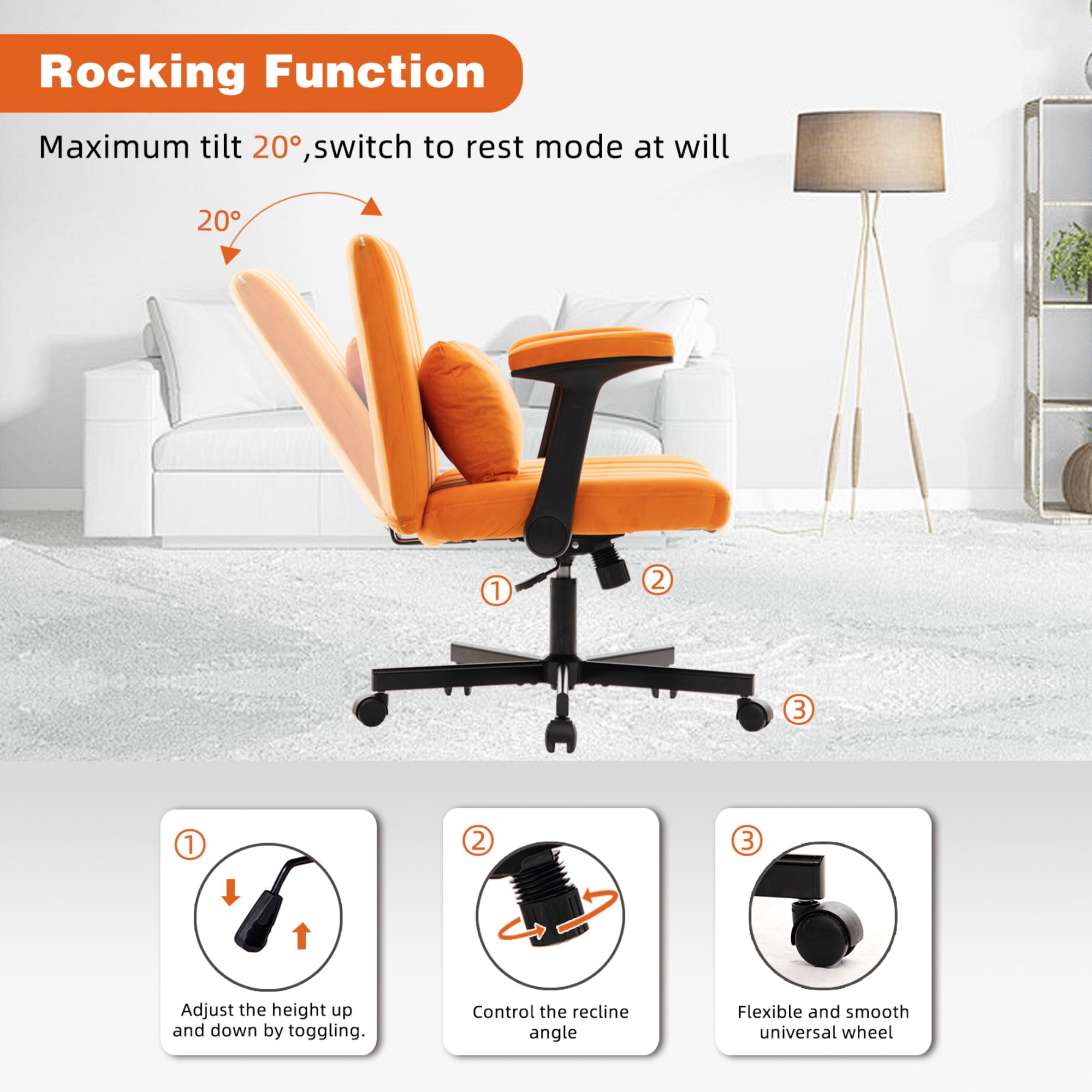 Leumius Velvet Office Chair Criss Cross Legged Chair with Wheels,Reading Chair Vanity Task Desk Chair for Home Office,Blue