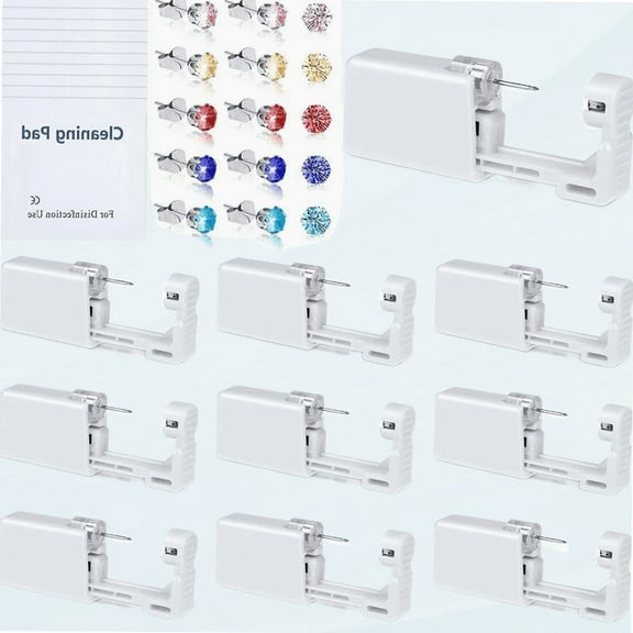 10 Pack Ear Piercing Kit, Disposable Ear Piercing Gun Painless Ear Piercing Tool with Hypoallergenic Stainless Steel Earring Studs for Home and Professional Ear Piercer