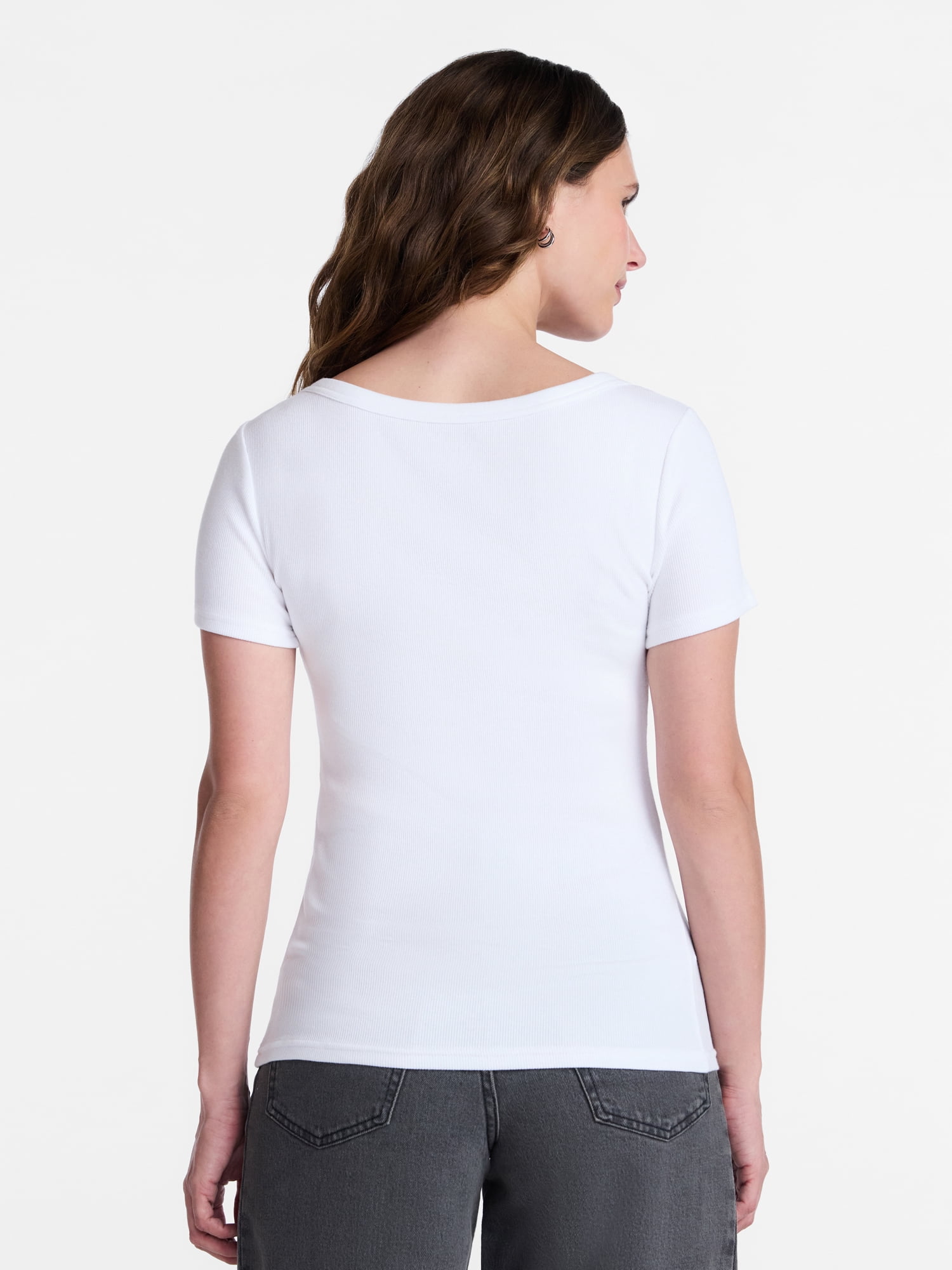 Time and Tru Women's Ribbed Scoop Neck Tee with Short Sleeves, Sizes XS-XXXL