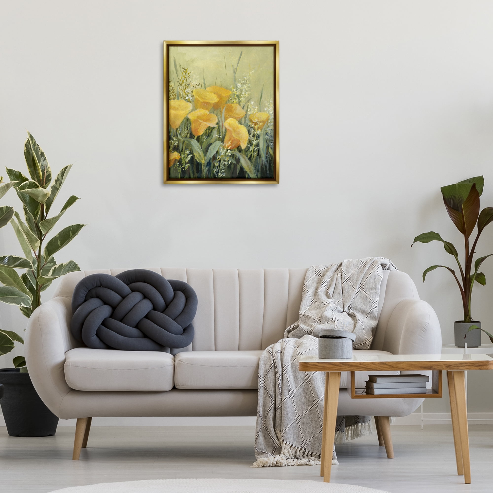 Stupell Industries Golden Horned Poppies Plants & Flowers Painting Gold Floater Framed Canvas Art Print Wall Art, 25 x 31