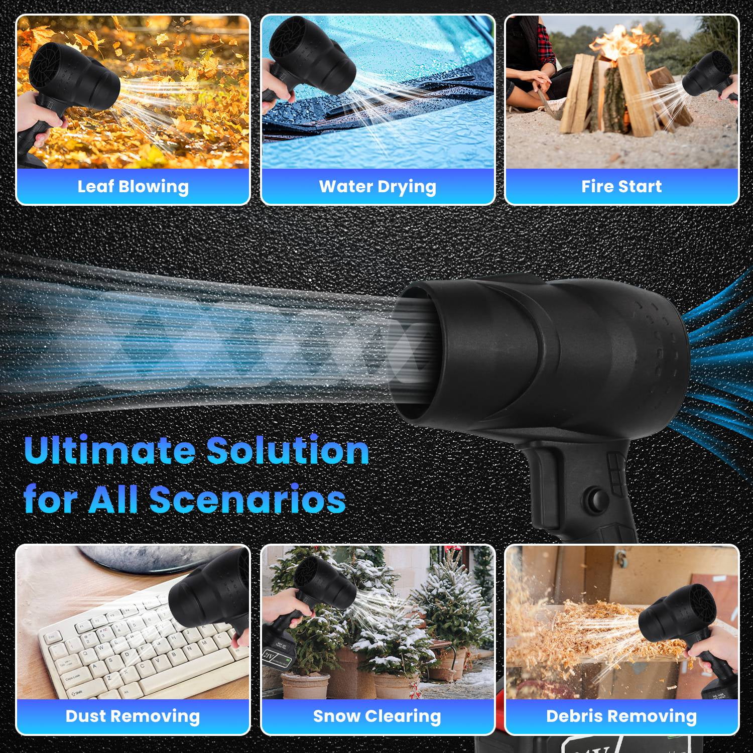 Moclever 130000RPM Mini Cordless Leaf Blower Battery Operated Handheld Blower with 2x3Ah Batteries for Leaf Snow Dust Water Blowing, Black