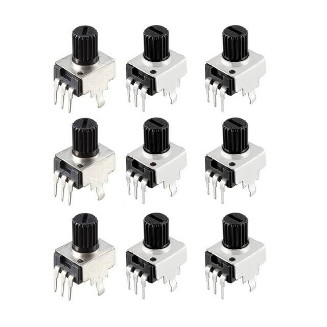 Uxcell Potenciómetro de película rotativa de 1k ohm-1M ohm, resistencias variables, negro de carbono, 45 piezas