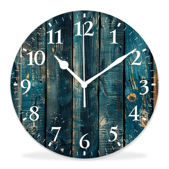 14 Inch Wall Clock Battery Operated Silent Clock Decorative for Office, Kitchen, Outdoor, Living Room，Wooden Old Teal Pretty