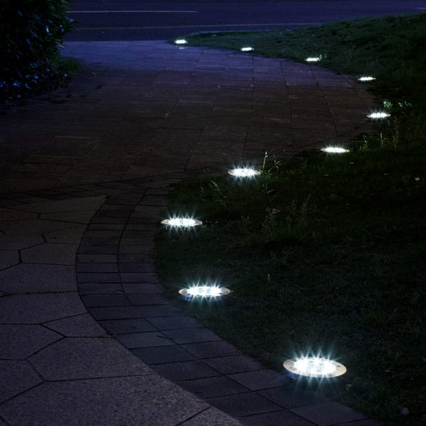 Paquete de 12 luces solares para el suelo, 8 luces LED de disco con energía solar para exteriores, impermeables, iluminación de paisaje de jardín para patio, césped, pasarela (blanco) JFHHH pequeña |