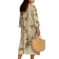 thumbnail image 2 of DISNIMO Women's Linen Style Maxi Dress Leaf Print V Neck Loose Dresses 3/4 Sleeve Midi Dresses Fashion Long Dress for Women, S, 2 of 6